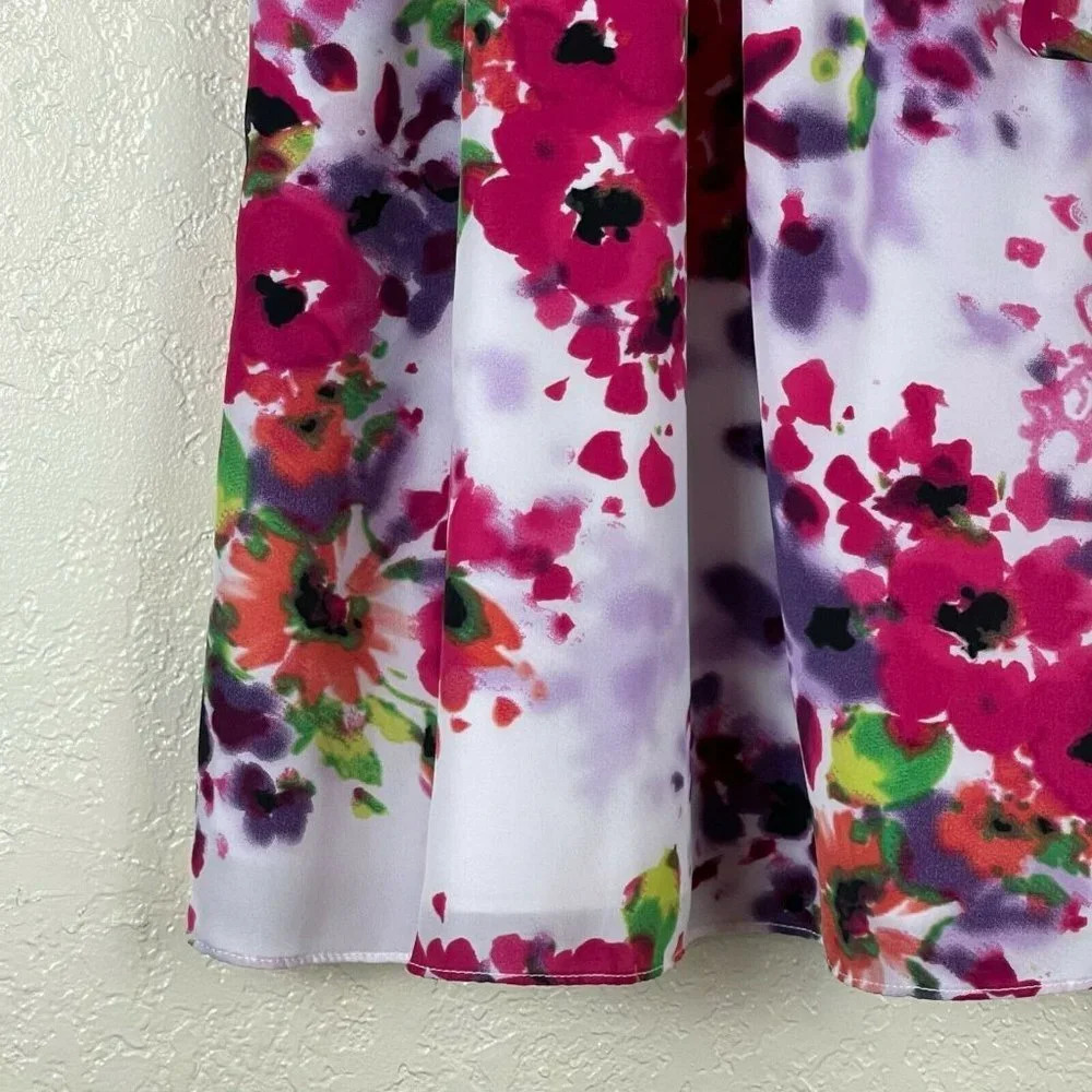 EXPRESS Dress Women's Sz XS A-Line Scoop Neck Belted Pocket Floral Pink Purple - Picture 8 of 11